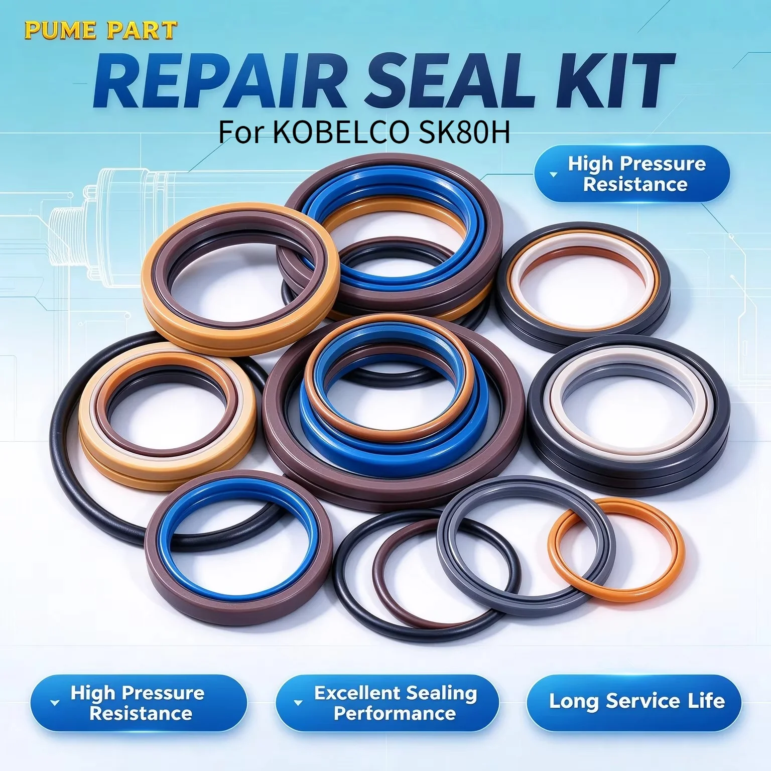 For KOBELCO SK80H Repair Seals Kit Piston Rod Repair kit Nitrile NOK Washer Floating Pressure Set Gasket Gearbox Rotating Core
