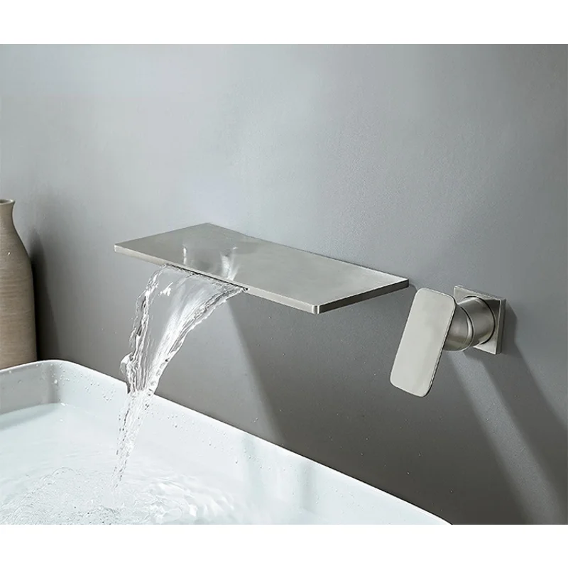 

Brushed Waterfall Washbasin Two-piece Concealed Faucet Integrated Cold&Hot Mixing Faucets