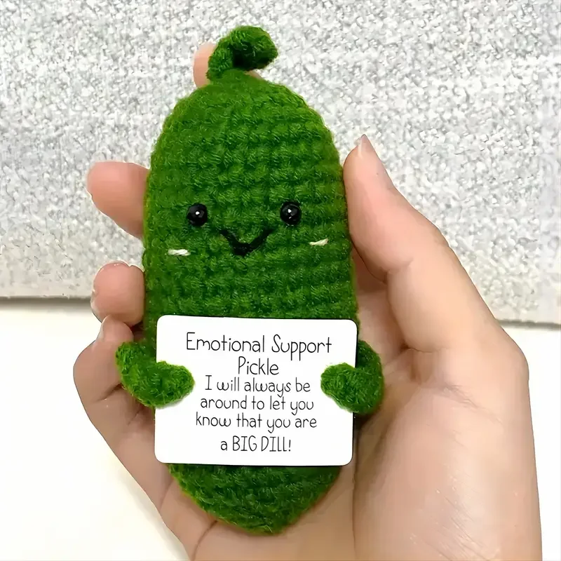 

Cute Handmade Plush Doll Knitted Cucumber Décor with Positive Message Valentine's Day New Year Birthday Gift for Kid and Couples