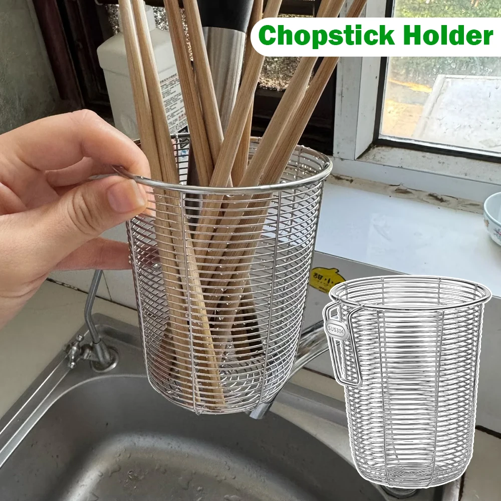 304 Stainless Steel Wall-Mounted Chopstick Holder, Drainer Rack with Drainage, Rustproof Mold-Resistant Basket for Fork Spoon