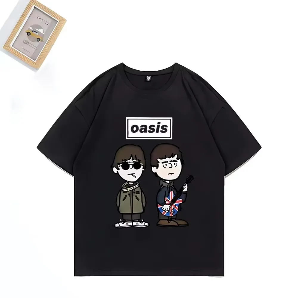 Camiseta Oasis Live 25 Tour para Homens e Mulheres, Estilo Casual Oversized, Manga Curta, 100% Algodão, Presente para Fãs, Roupas para Meninos