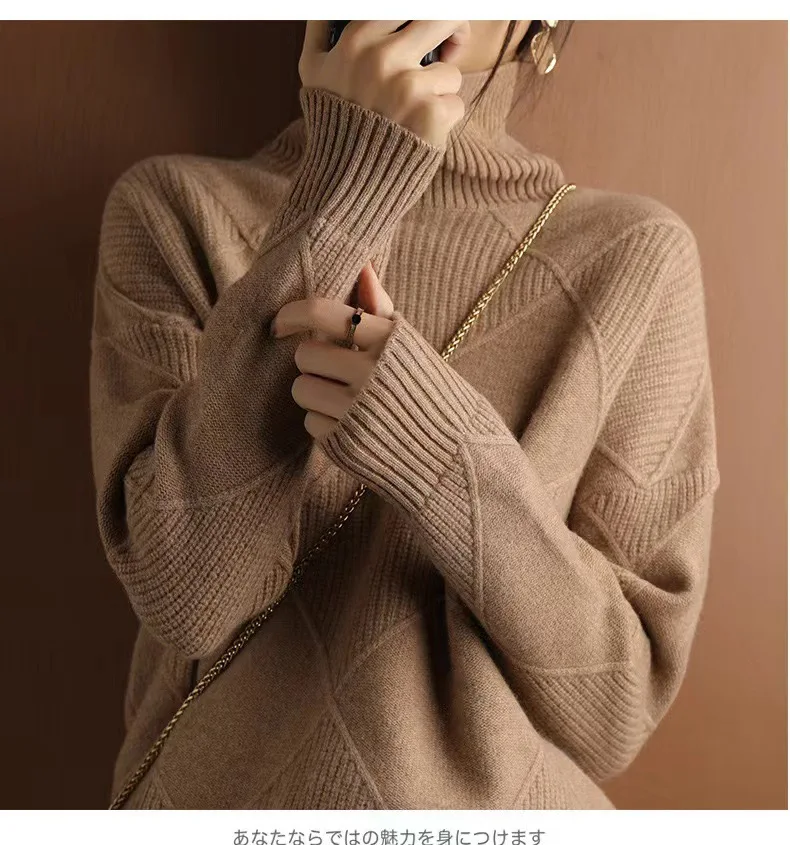 

100% Pure Wool Loose Large Size Sweater Women Cashmere Sweater Women Turtleneck Sweater Pure Color Knitted Turtleneck Pullover