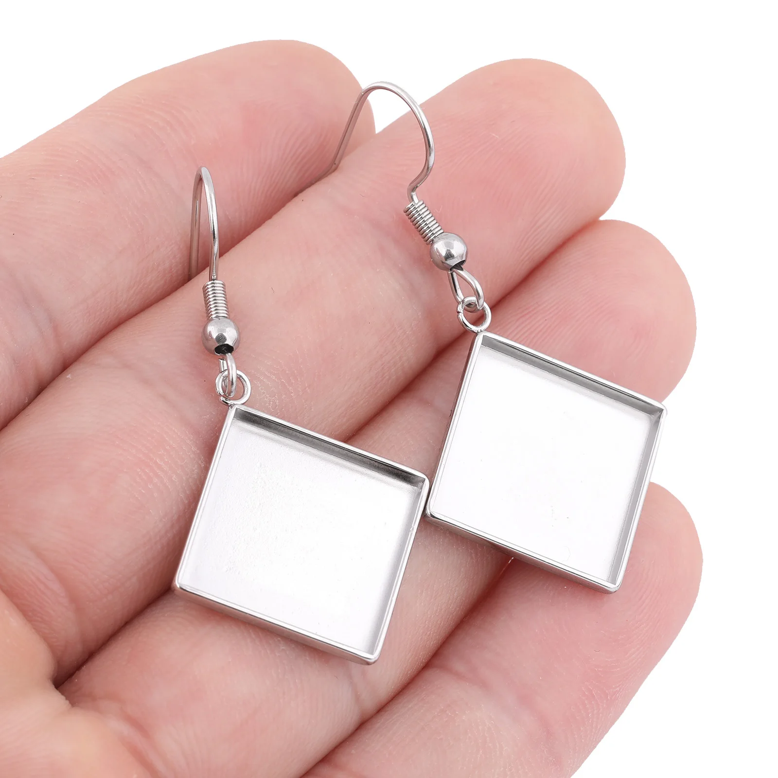 10pcs Stainless Steel Fit 15mm Square Cabochon Earring Base Setting Blanks Diy Earrings Hooks Findings For Jewelry Making