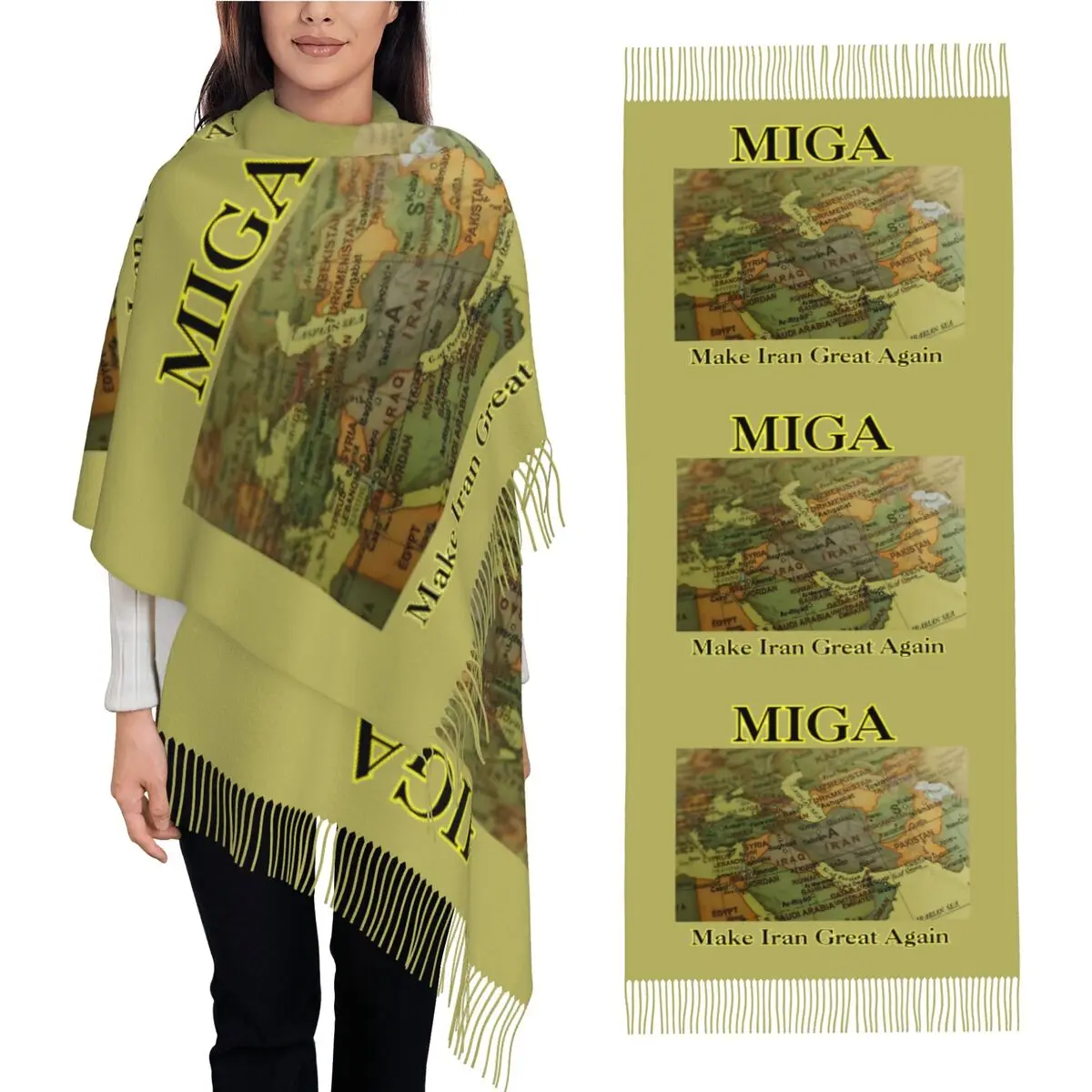 

Make Iran Great Again Map Scarf with Tassel Warm Shawls and Wraps Men Women Printed Scarves Wraps Winter Vintage Foulard