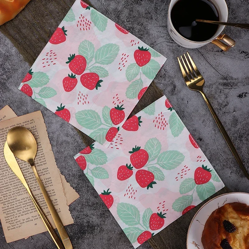 New Strawberry Colored Napkins Printed Paper Napkins Western Restaurant Hotel Coffee Shop Pure Wood Pulp Paper 20 Sheets Cheap