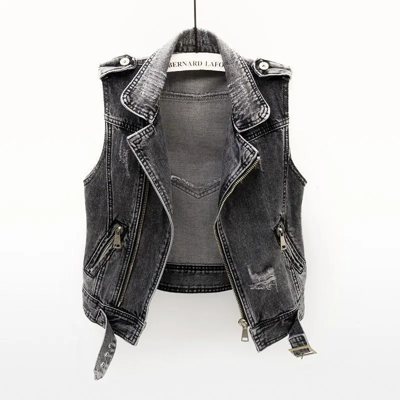 Black vest for women in spring and autumn, fashionable  women, short jacket with sleeveless outer layer, Korean  female students