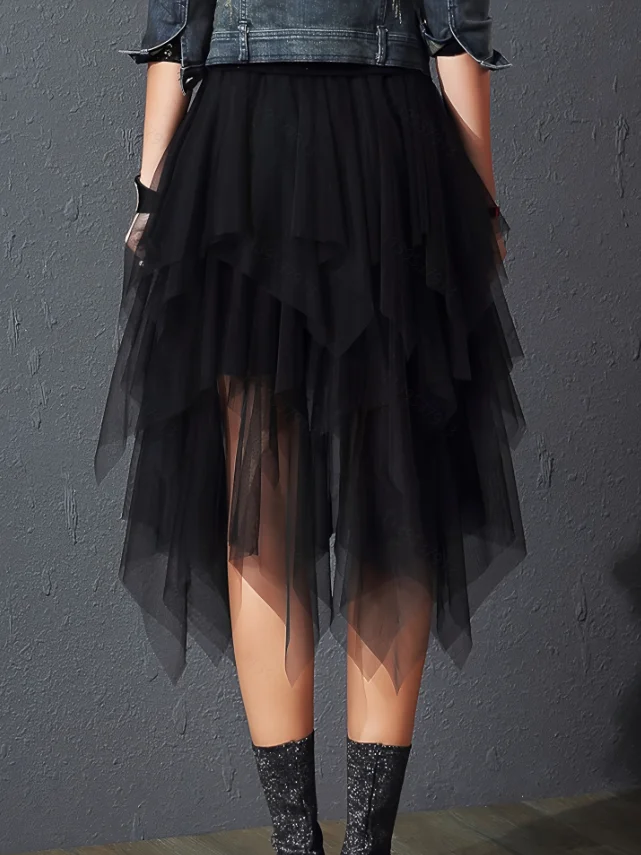 Solid color mesh wave skirt