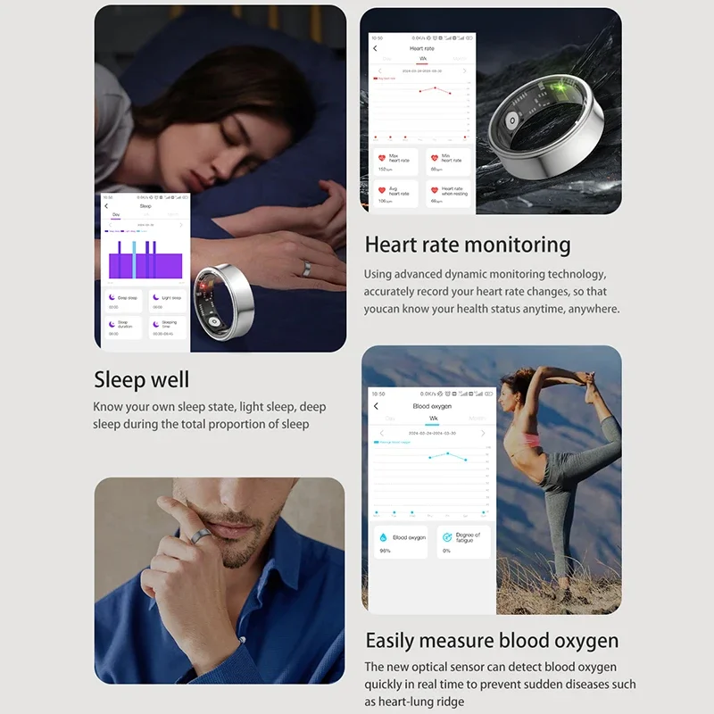 Luxury Titanium Alloy Smart Ring Blood Oxygen Heart Rate Sleep Health Monitor Sports Fitness Waterproof Ring For Android IOS
