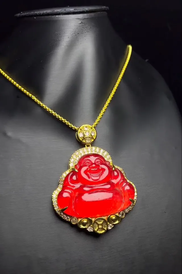 AAA Real Natural inlay ice red jade Jadeite Carved Buddha Pendant&Necklaces