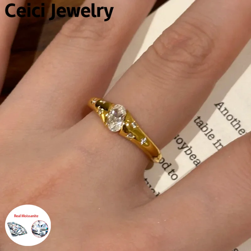 

CEICI D VVS1 0.5CT 4X6MM Moissanite Rings for Woman S925 Silver Plated 18k White Gold Dainty Statement Jewelry Gift