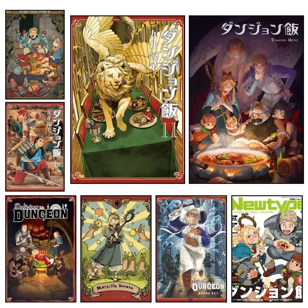 Anime Modern Delicious in Dungeon Poster HD Waterproof PP Wall Art, Self Adhesive Home Decor for Bedroom and Living Room