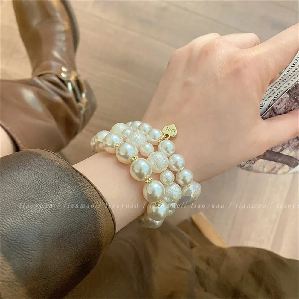 White Love Hair Rope Women Imitation Pearl Rubber Bands Hair Fashion Women Girl Ponytail Headweare Bracelet Hair Accessories