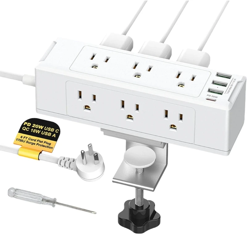 Desktop Mount Power Stations Desk Clamps Power Strips with USB C Removable Clamps Socket Table Edges Socket for Office Home