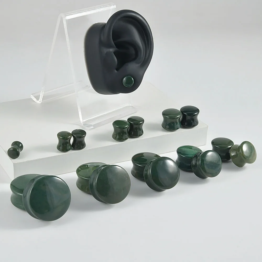 1PC Green Solid Stone Double Flare Ear Plugs Transparent Tunnel Gauge Ear Stretching Piercing Expander Jewelry 6mm-25mm