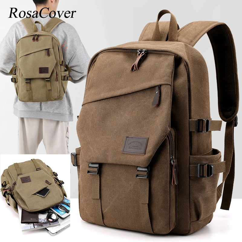 Multifunction 15.6 inch Men's Backpack Vintage Canvas School Bag Men's Travel Bags Large Capacity Outdoor Travel Laptop Rucksack