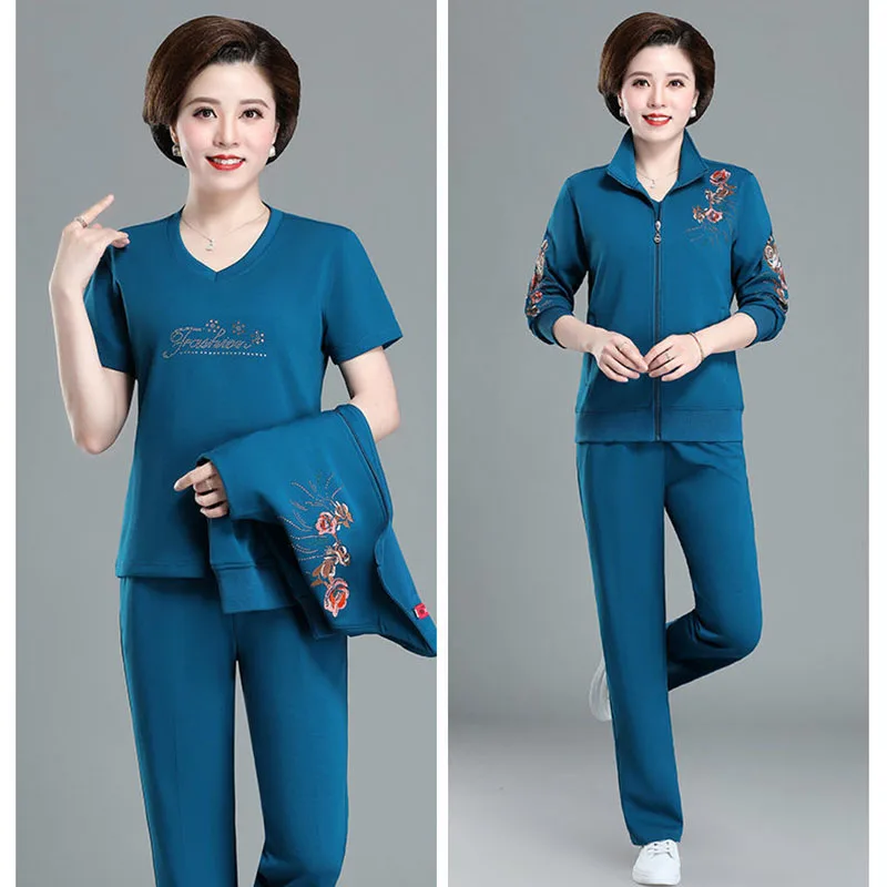 Spring Autumn Embroidered Tracksuit 3 Piece Set Women Outfit Casual Zip Up Jacket + t-Shirt + Pants Suit Conjunto Femenino 2022