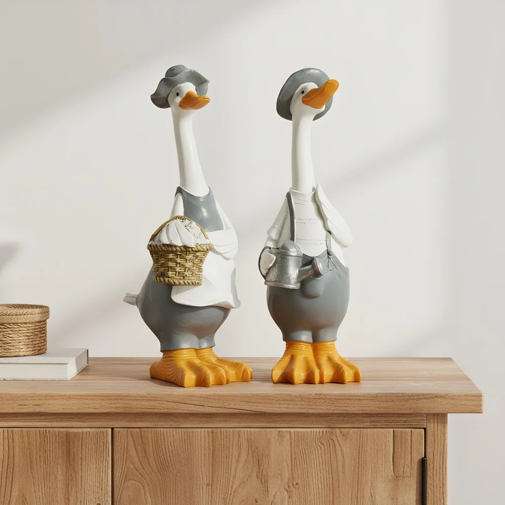 2 Stück Entenpaar-Ornament aus Kunstharz mit Hut für Schreibtischdekoration, Garten- und Feiertagsgeschenke, Familien-Esstische, Büros, Restaurants