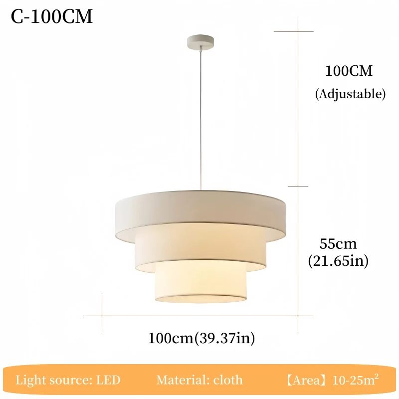 French Minimalist Fabric Chandelier Vintage Pendant Light Cream Hanging Lamp for Restaurant Living Room Bedroom Study Home Decor image 3