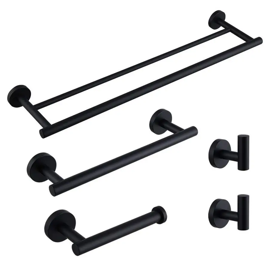 

Black Bathroom Accessories Kit 5Pieces Bathroom Hardware Set Wall Mounted Includes 24 Double Towel Bar, 12 Hand Towel Bar, Toile