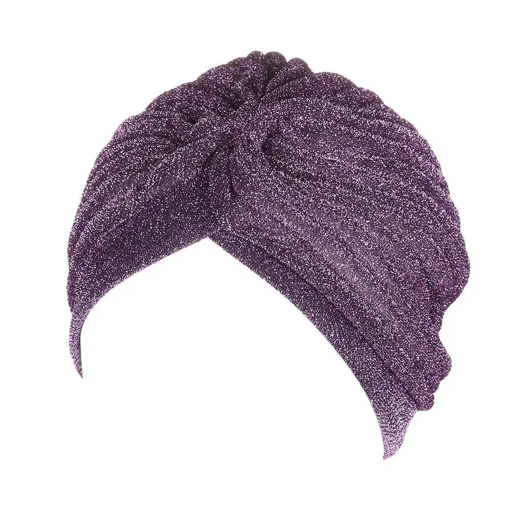 Fashion Shiny Hijab Caps Wrap Style Elastic Twist Knot Turban Hat Breathable Soft Polyester Head Cover Hair Loss