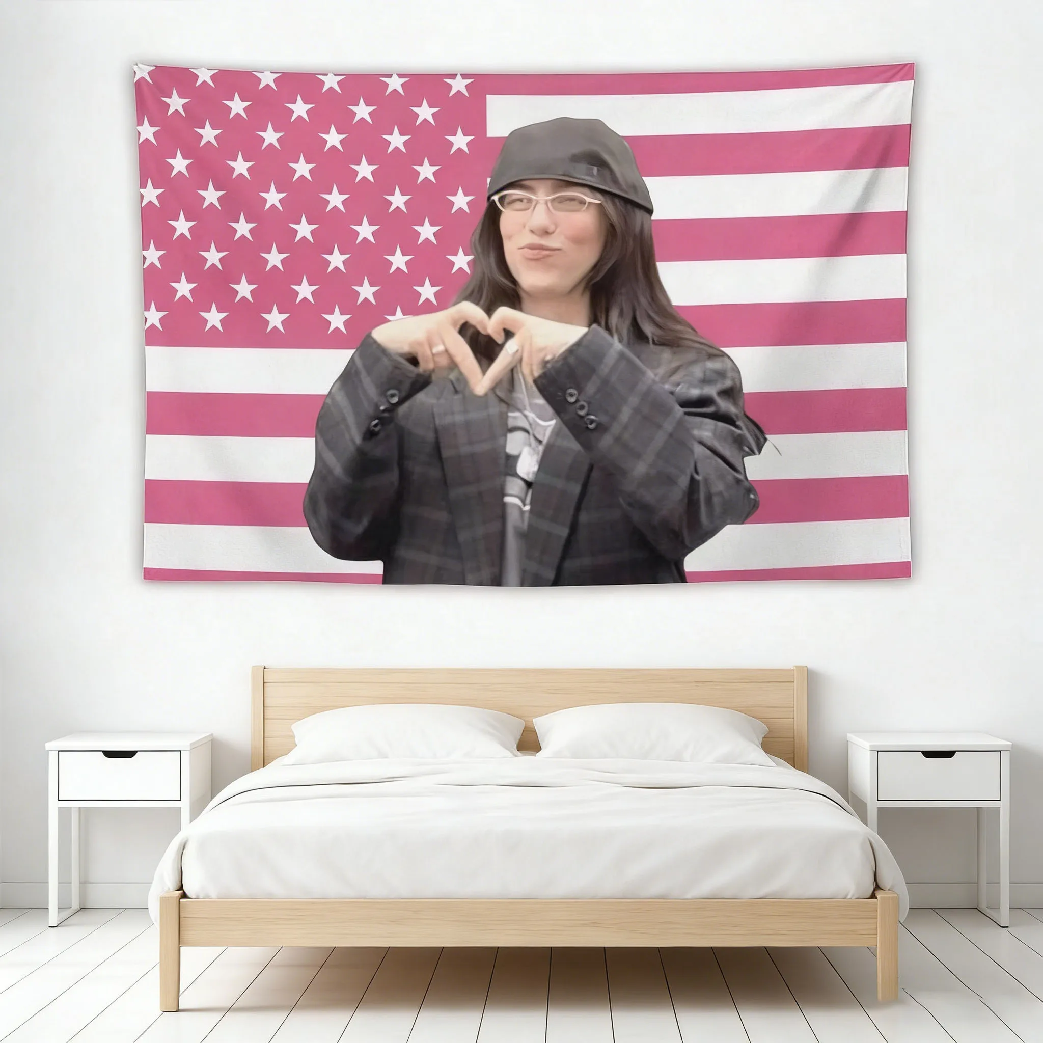Billie Eilish 3x5 FT Flaggen-Wandteppich, Doppelt Genäht, Innen- & Außendekoration, Wandbehang für Studentenwohnheim, Schlafzimmer, Wohnzimmer