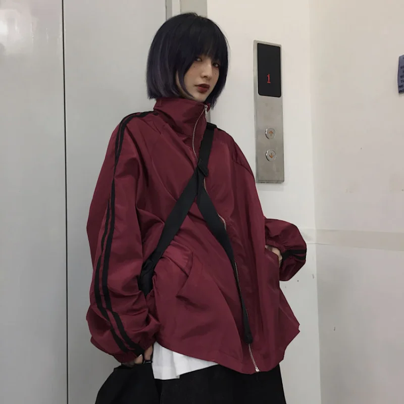 HOUZHOU Vintage Y2k Jacket Women Windbreaker Oversize Harajuku Style Sun Protection Uv Blocking Jackets Zipper Korean Fashion