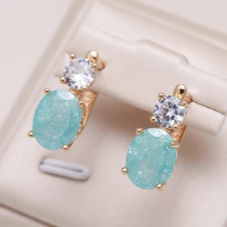 Kinel New Emerald Oval Cut Zircon Drop Earrings for Women Luxury Natural Zircon With 585 Rose Gold Earrings Wedding Jewelry