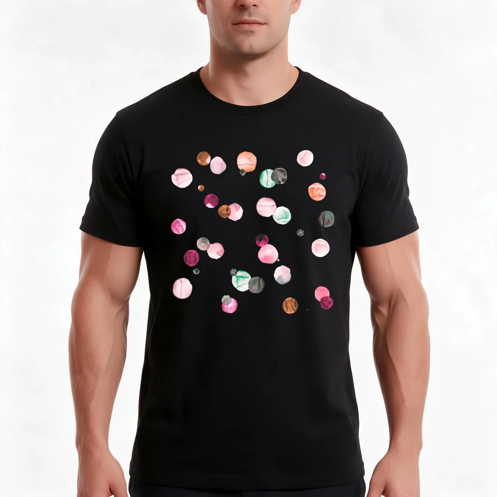 Watercolor Polka Dots - Geometric Dot Print - Pink T-Shirt Summer Casual Cotton Tee Oversized Streetwear Tops 100% Cotton