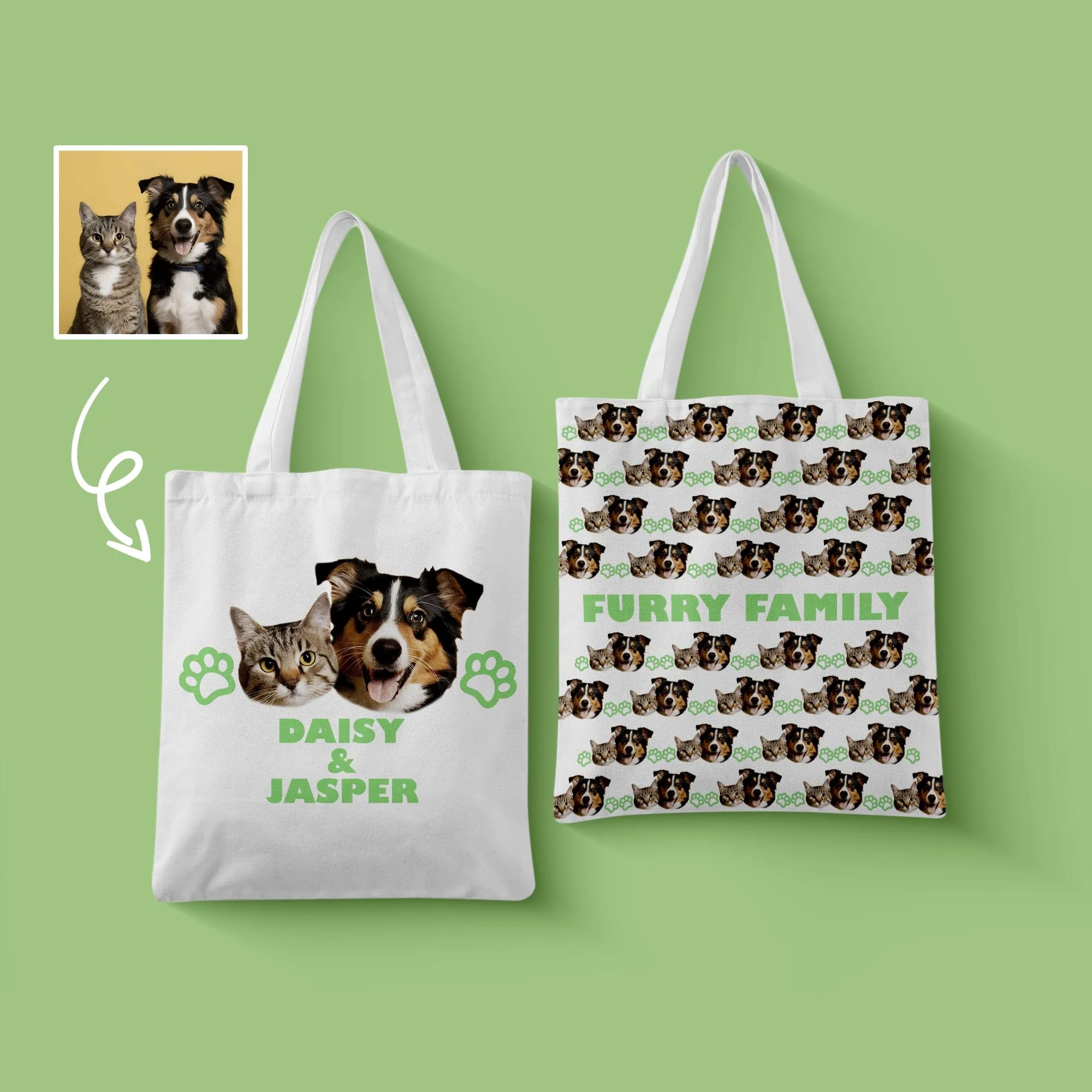 

Personalized Cat Dog Portrait Tote Bag Custom Photo Name for Shopping Commute Trip School Gift Canvas for Pet Family Pet Parents