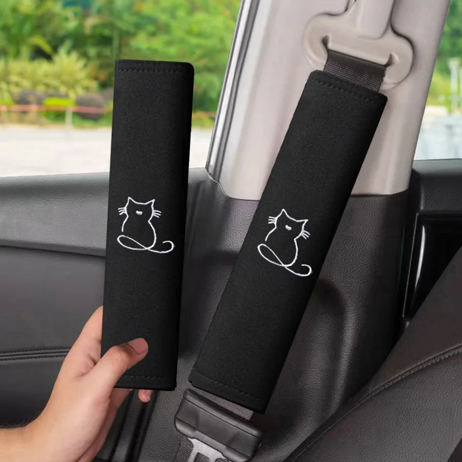 2Pcs Cat Embroidery Car Seat Belt Shoulder Pads Soft Padded Seatbelt Covers Safety Belt Protector Auto Interior Accessory