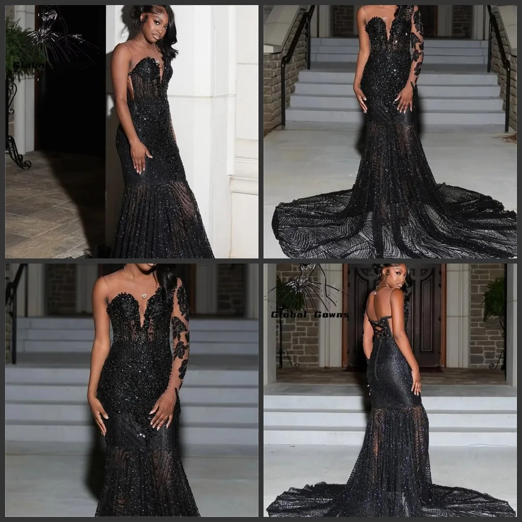 

Glitter Diamond Prom Dresses for Black Girl One Sleeve Mermaid Wedding Party Gowns 2026 Customized Bodycon vestidos para noite