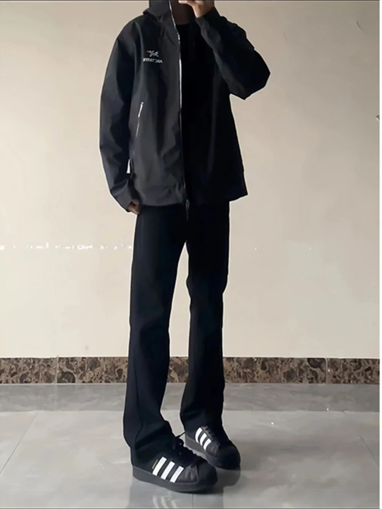 

Мужские летние джинсы American High Street Vibe прямого кроя, зауженные, черные, молодежные, модные, из смесового хлопка и полиэстера