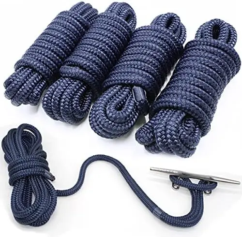 

4 Pack 1/2" x 15' Marine-Grade Nylon Dock Lines - Navy Blue