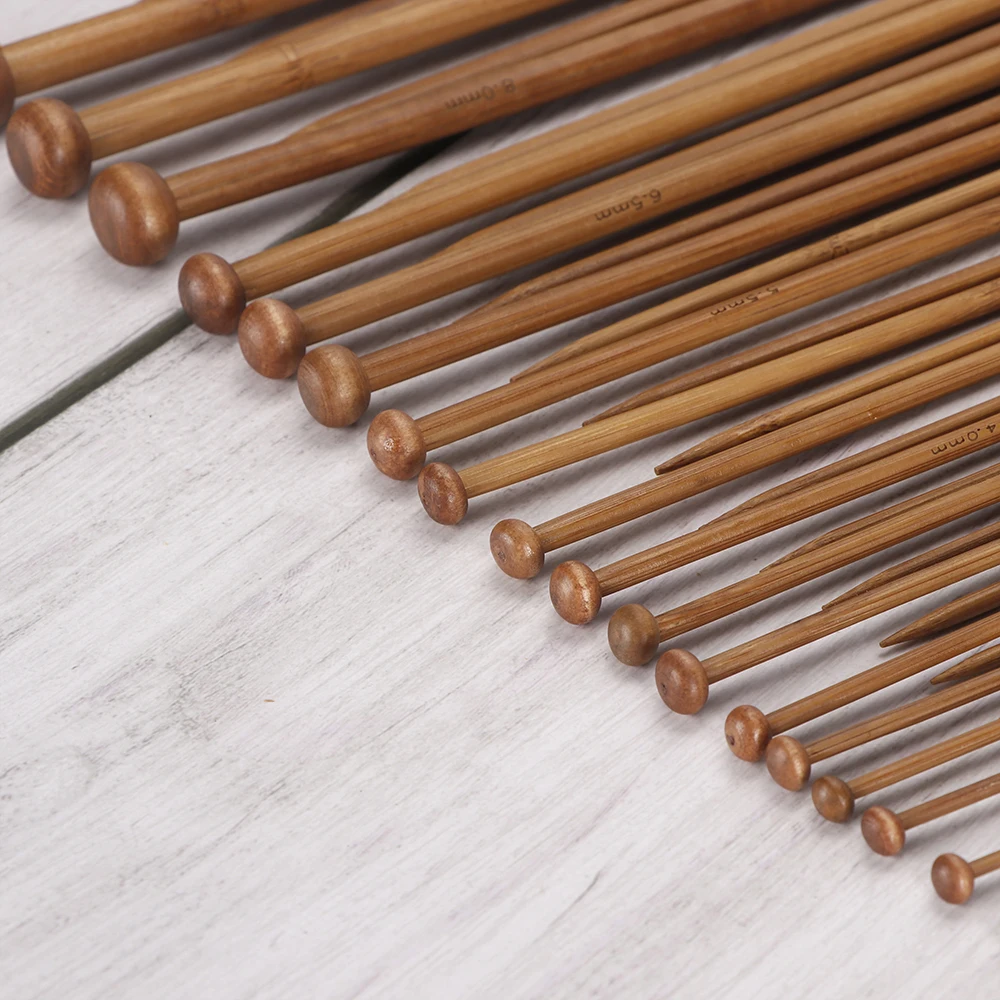 QJH Bamboo Knitting Needle Set-18 Pairs of Wooden Straight Knitting Needles-Single Pointed in Sizes 2-10mm -Beginners to Experts