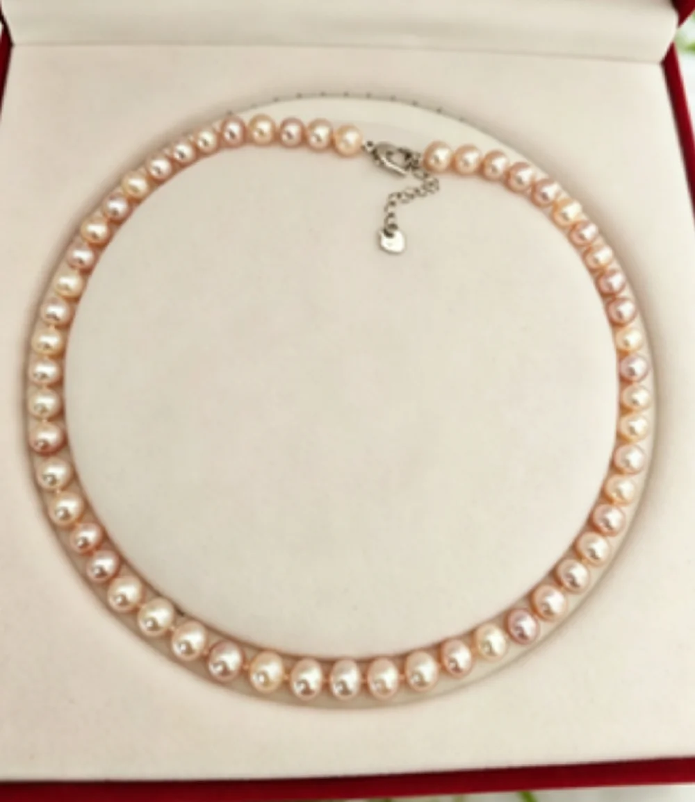 

Elegant pearl AAAA grade 8-9mm natural Nanyang multi-color pearl necklace 18 inches+bracelet 7.5-8 inches 925 sterling silver