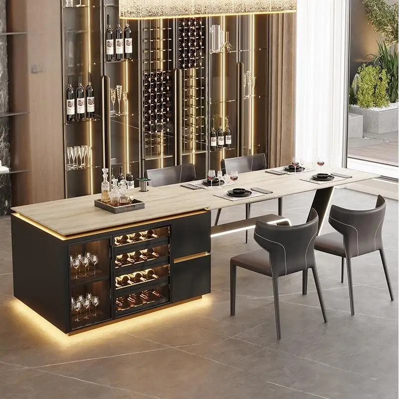 جزيرة المطبخ المتجانسة من الترافرتين، طاولة طعام ذات تصميم مرتفع وبار الإفطار، مقاومة للبقع ومتينة، فاخرة مخصصة