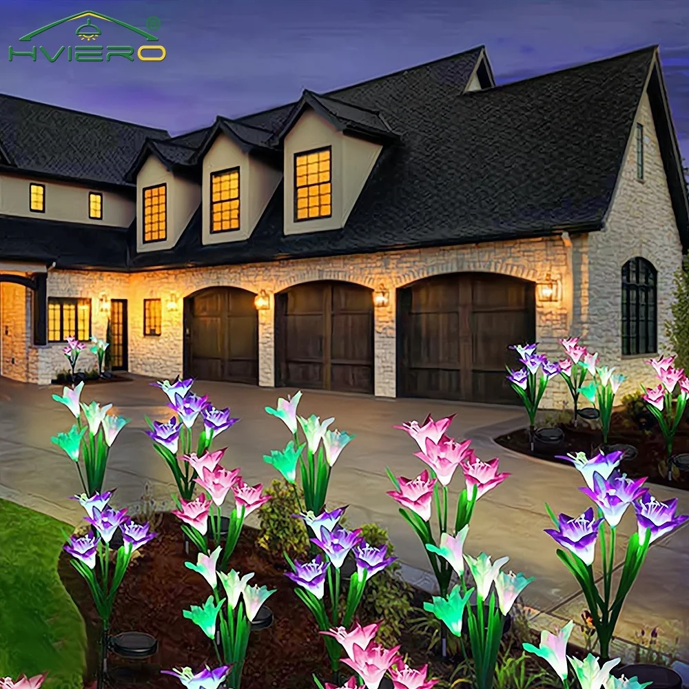 

Solar LED Light Purple Color Lily Garden Outdoors Flower Waterproof Atmosphere Lamp Courtyard Lawn Park Pathway Villa Decorative