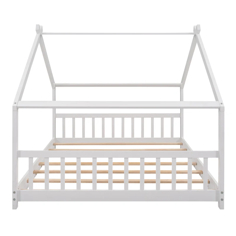 Full Size Wooden House Cama, Branco, Cama