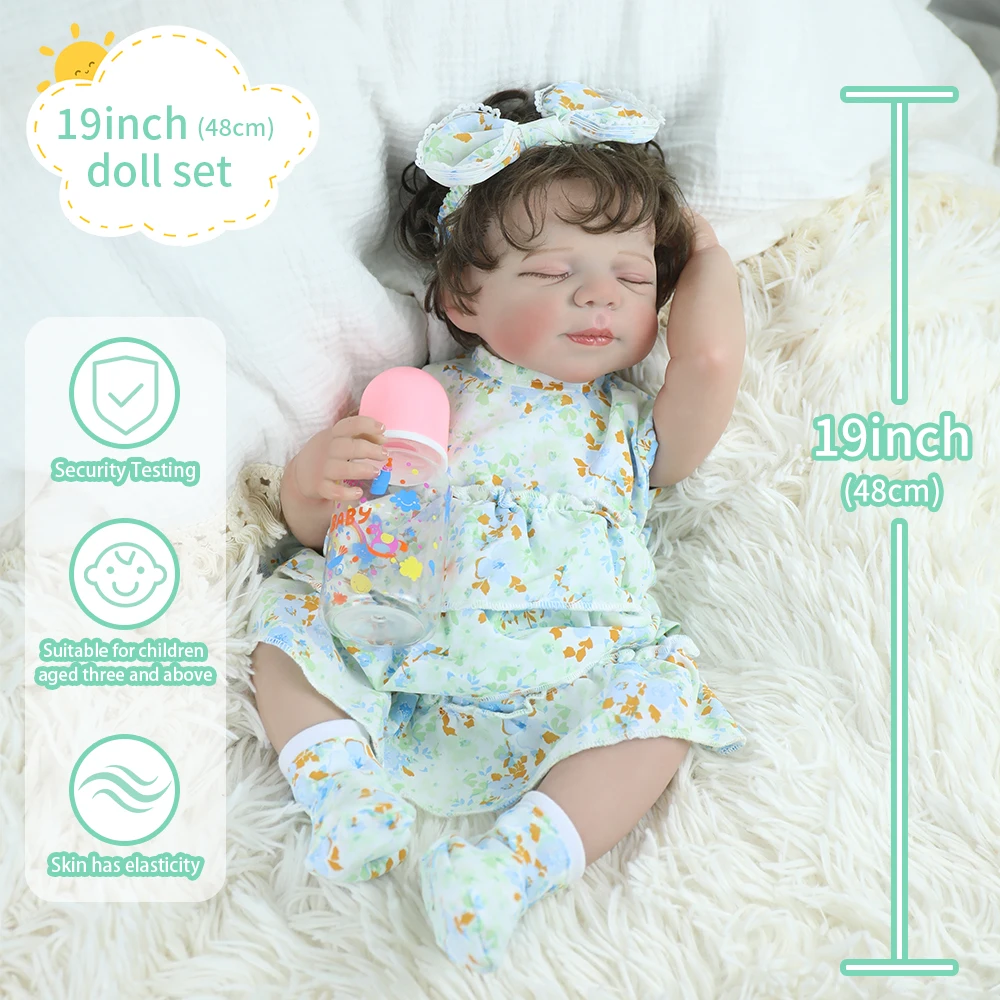 

19inch Lifelike Reborn Dolls Girl Sleeping Newborn Baby Soft Silicone Vinyl Body Hand Rooted Hair Visible Veins Christmas Gifts