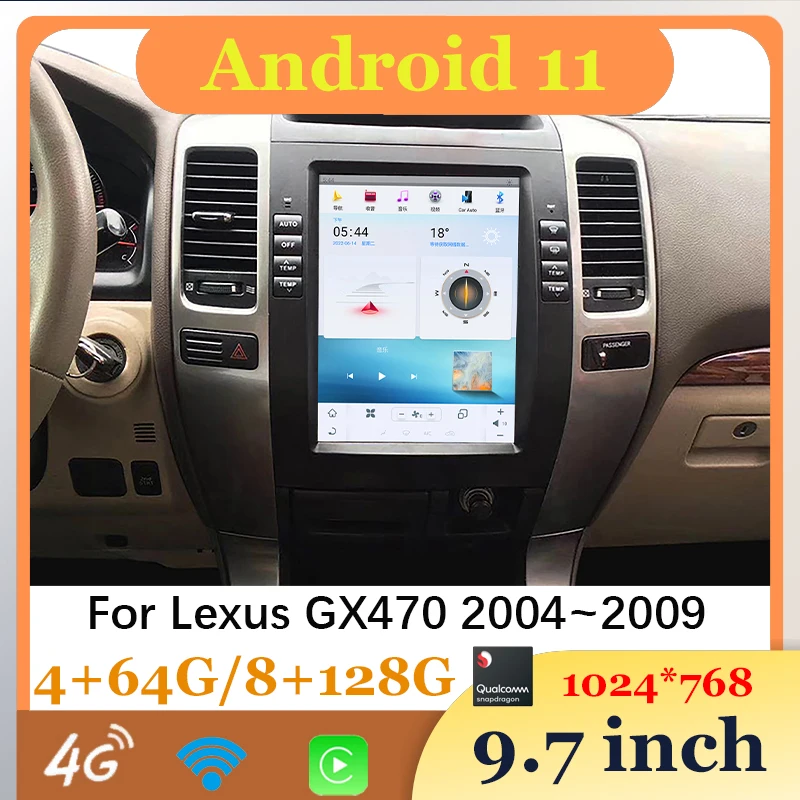 

Car GPS Navigation Radio Central Multimidia Video Player Wireless Carplay For Lexus GX470 2004-2009 Android Auto 4G Blue-tooth