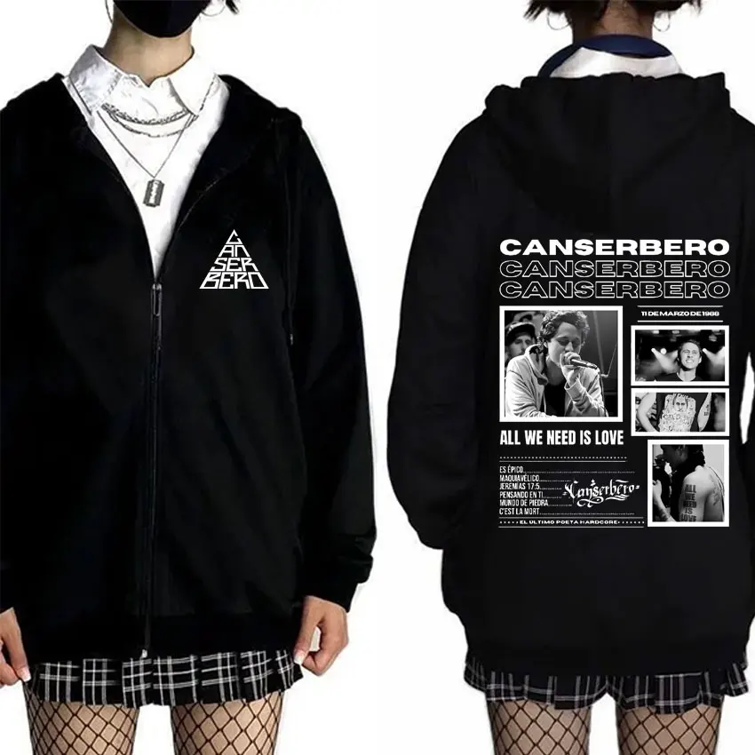 

Rapper Canserbero Music Album Muerte Vida All We Need Is Love Zipper Hoodies Men Women Hip Hop Fashion Oversized Zip Up Jacket