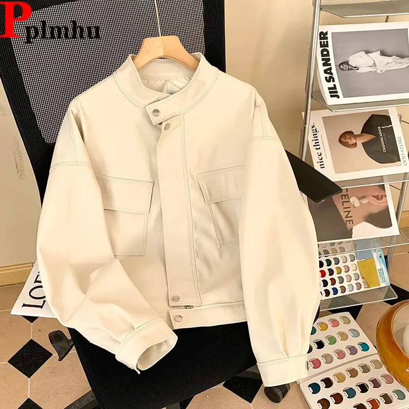 

Korea Women Casual Faux Leather Jacket Zip Slim Chaquetas Casaco Vintage Jaqueta Coats New Fashion Streetwear Vestes Outerwears