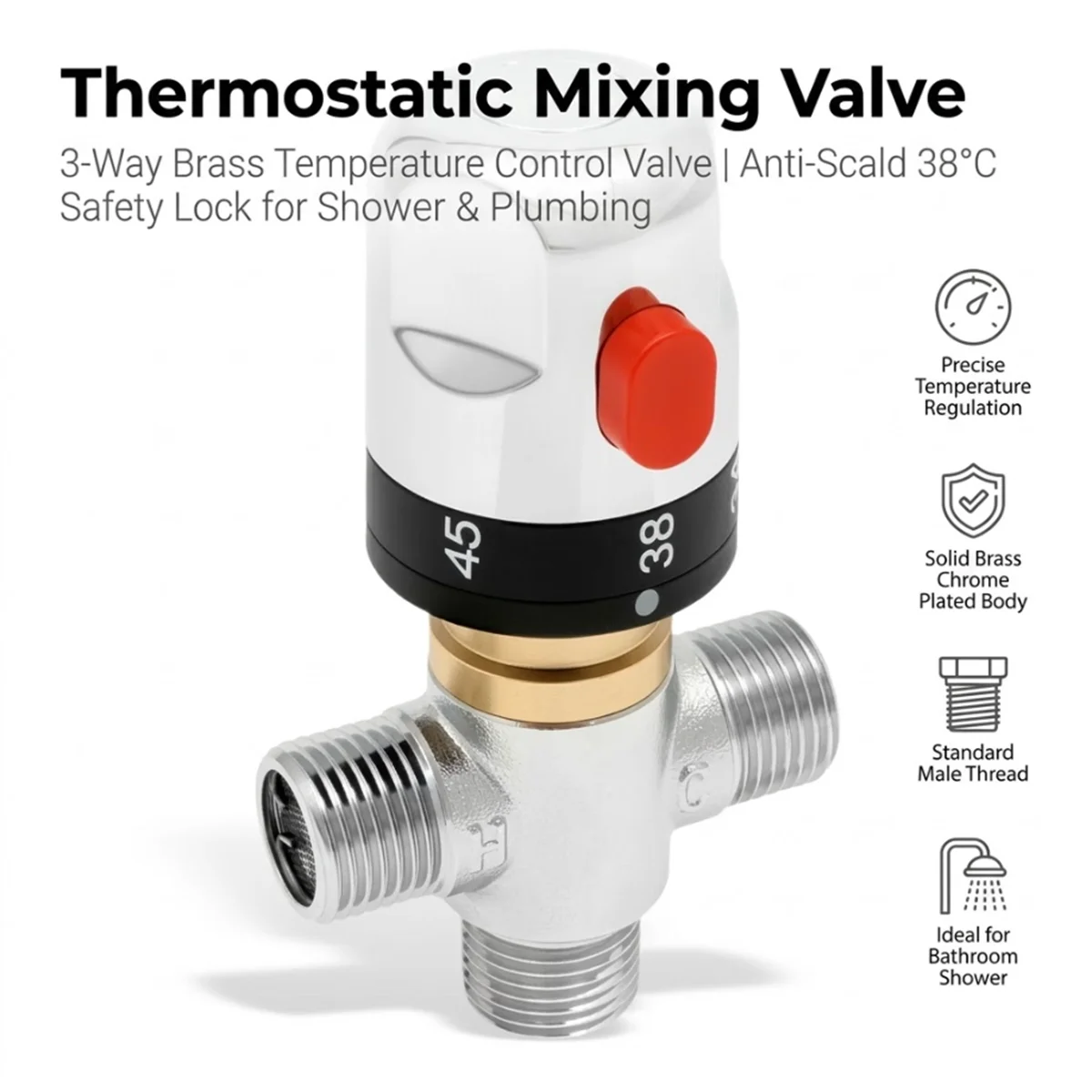 Thermostatic Shower Faucet Valve 3 Way - Valvola Miscelatrice Termostatica in Ottone 1/2