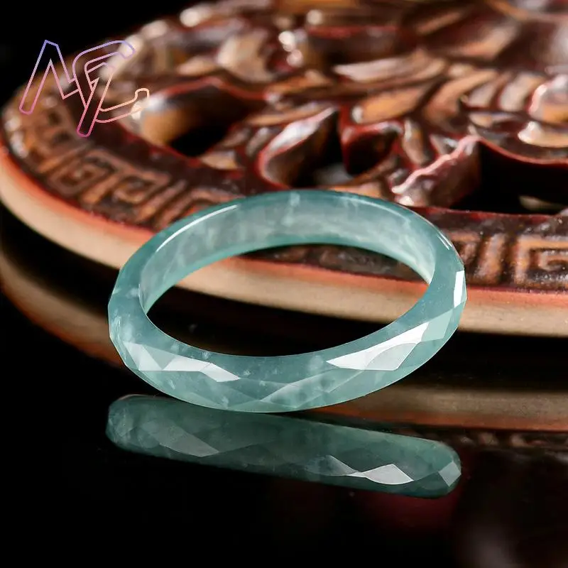 Blue Myanmar Jadeite Ring Designer Gifts for Women Men Carved Stone Luxury Charm Natural Jewelry Real Burmese Jade Emerald view 2