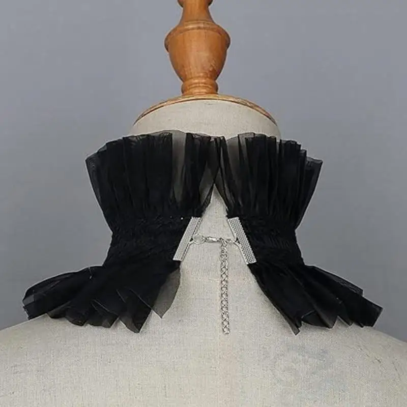 39BD Lace Detachable Collar with Punk Design for Masquerades Parties Daily Wear Victorian Ruffle Collar for Festival Eent