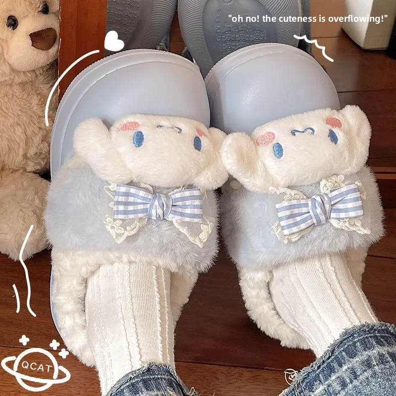 Kawaii سانريو كورومي بلدي ميلودي نعال من القطن الفتيات الشتاء سميكة سوليد عدم الانزلاق الدافئة غامض النعال المنزل ملابس خارجية لطيف هدية #4