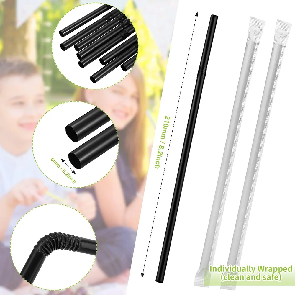 50-1500Pcs Drinking Straws Black Plastique Straws Individually Wrapped rietjes Flexible Bar Party Kitchen Accessories wholesale