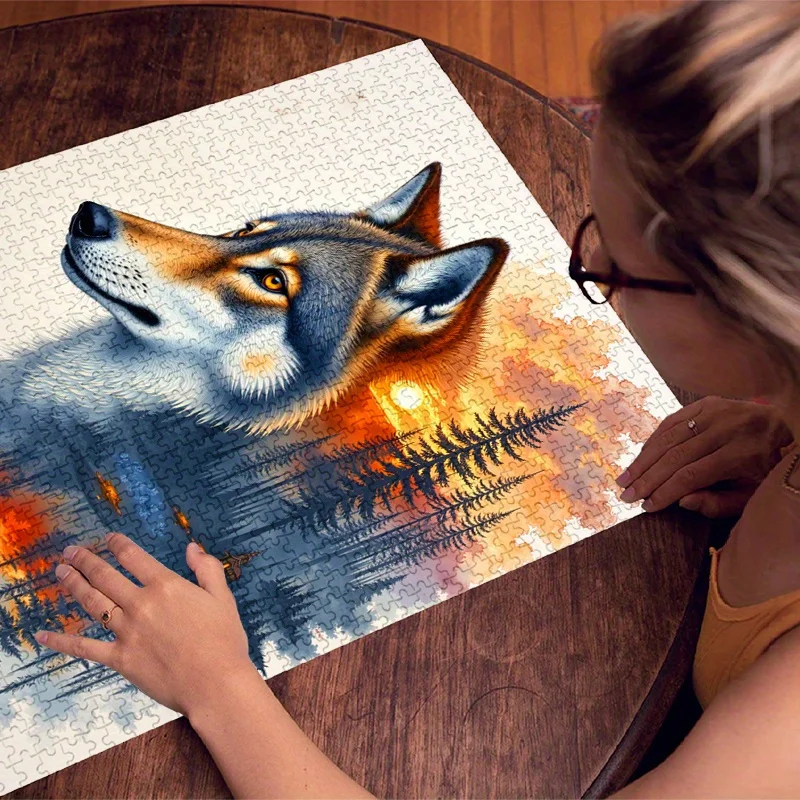 500/1000ピース 紙製ジグソーパズル 夢の森 狼の影 夕日 大型パズル おもちゃ 大人向けゲーム ギフト 家族向けインタラクティブゲーム パズル