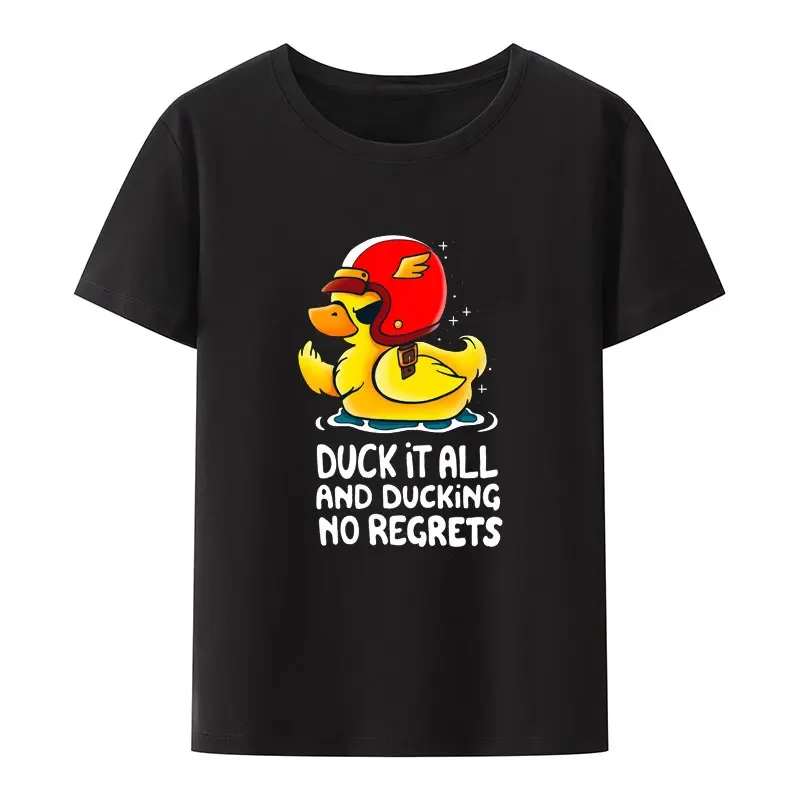 Kawaii Duck It All and Ducking No Regrets Graphic Funny T Shirts for Woman Anime Hip-hop Girls Tops Y2k Harajuku O-neck Clothes