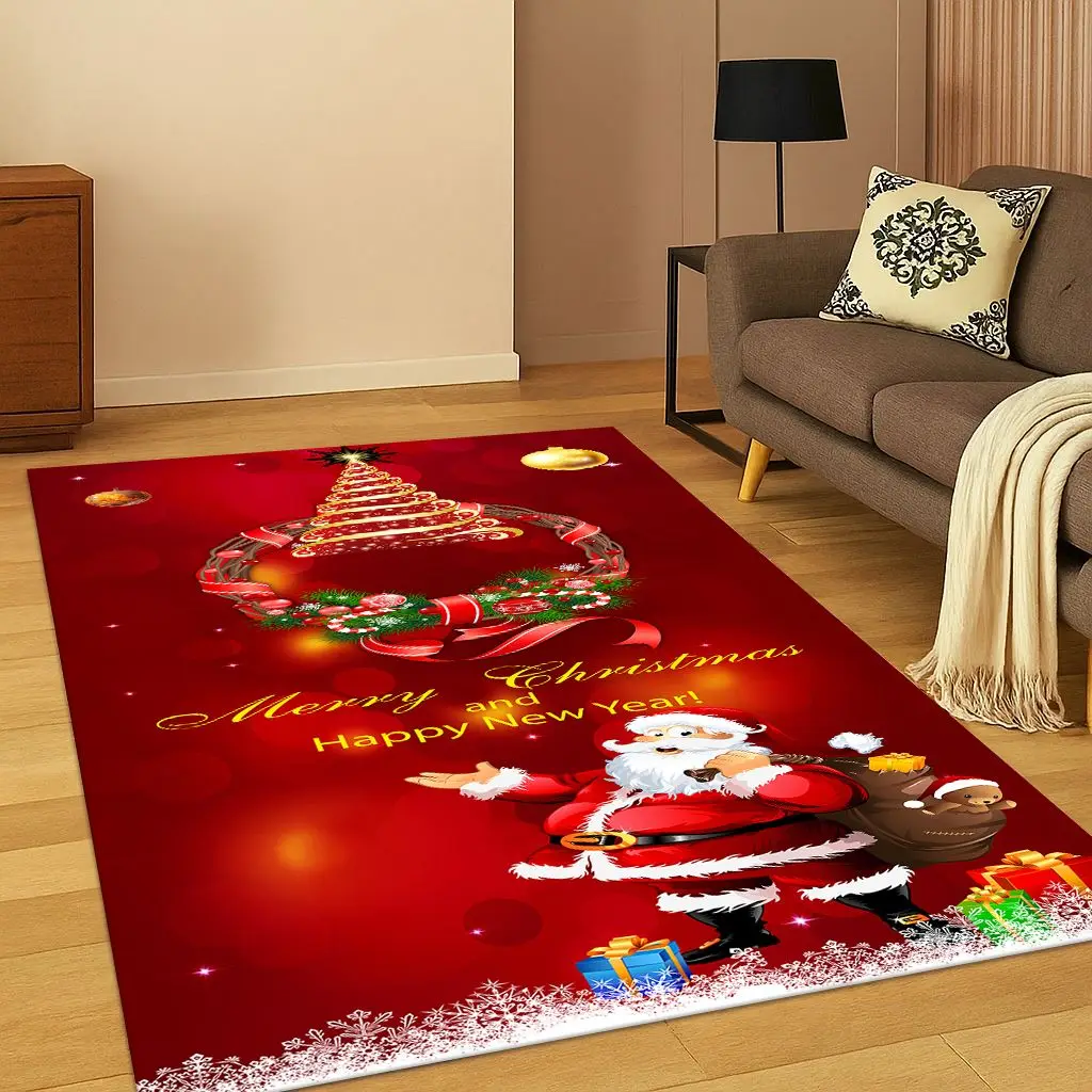 Frohe Weihnachten Baum Weihnachtsmann Cartoon Teppich Teppich für Wohnzimmer Schlafzimmer Fußmatte Küche Dekor, rutschfeste Spiel Bodenmatte Geschenk